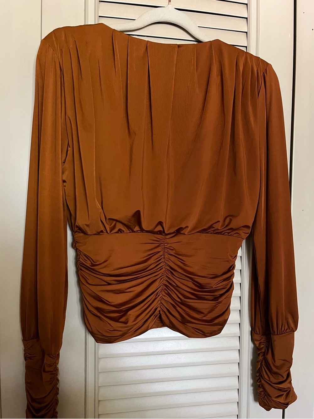 Express Rust Silky V-Neck Ruched Top - Picture 5 of 7